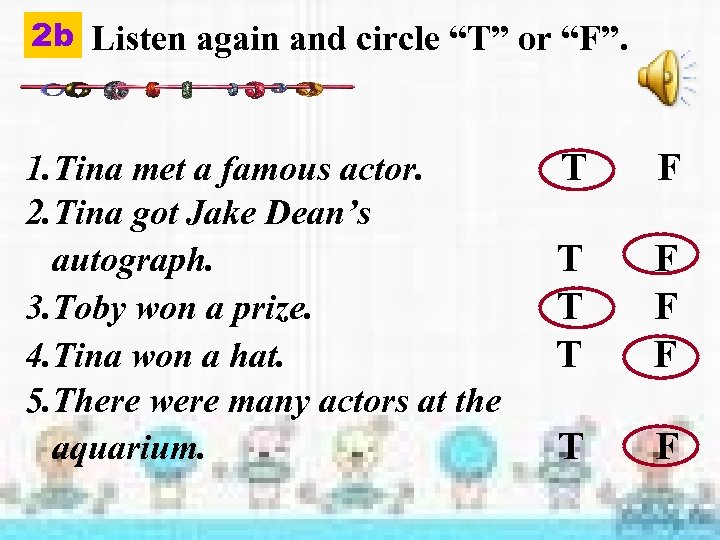 2 b Listen again and circle “T” or “F”. 1. Tina met a famous
