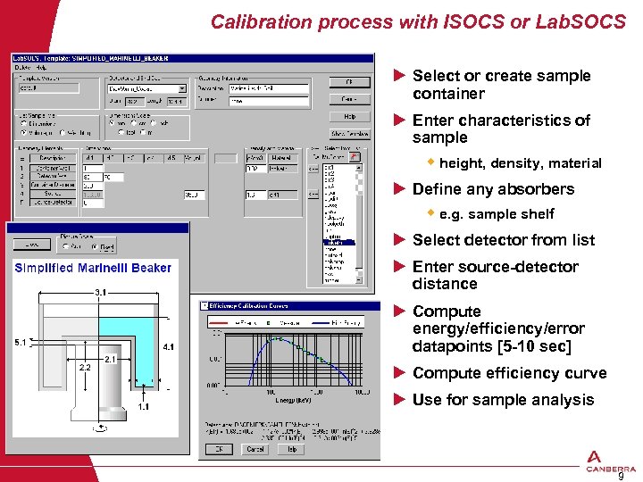 Calibration process with ISOCS or Lab. SOCS u Select or create sample container u