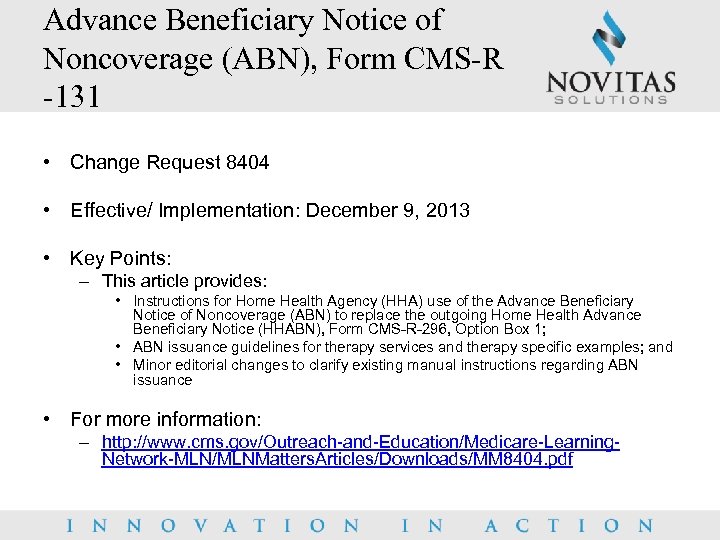 Novitas Solutions Medicare Update NJSOM 2013 Annual Conference