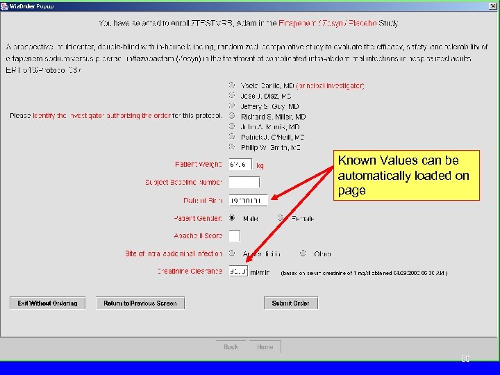 Known Values can be automatically loaded on page 60 