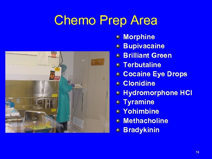 Chemo Prep Area Morphine Bupivacaine Brilliant Green Terbutaline Cocaine Eye Drops Clonidine Hydromorphone HCl