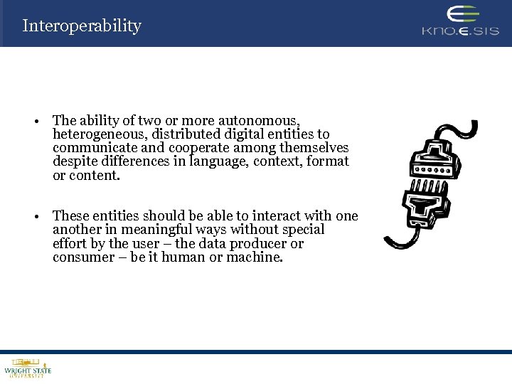 Interoperability • The ability of two or more autonomous, heterogeneous, distributed digital entities to