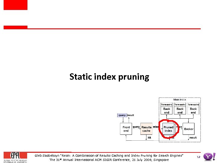 Static index pruning Gleb Skobeltsyn “Resin: A Combination of Results Caching and Index Pruning