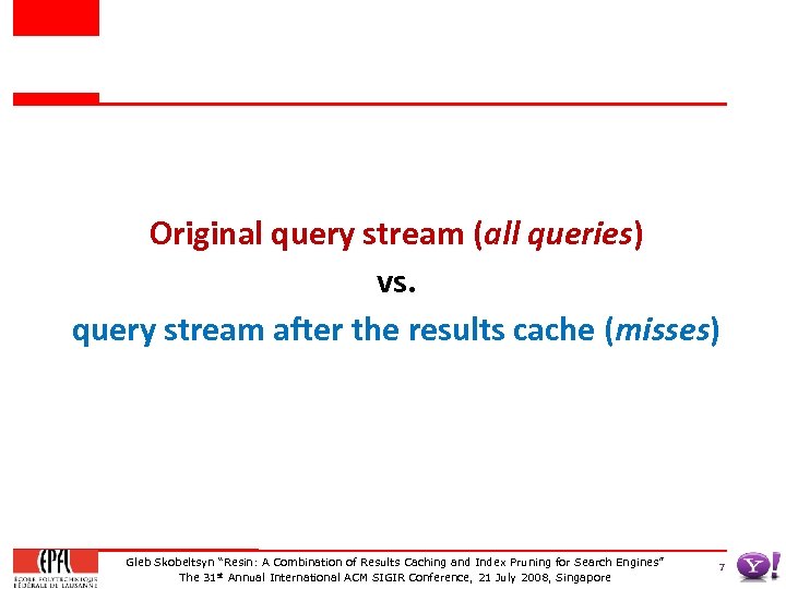 Original query stream (all queries) vs. query stream after the results cache (misses) Gleb