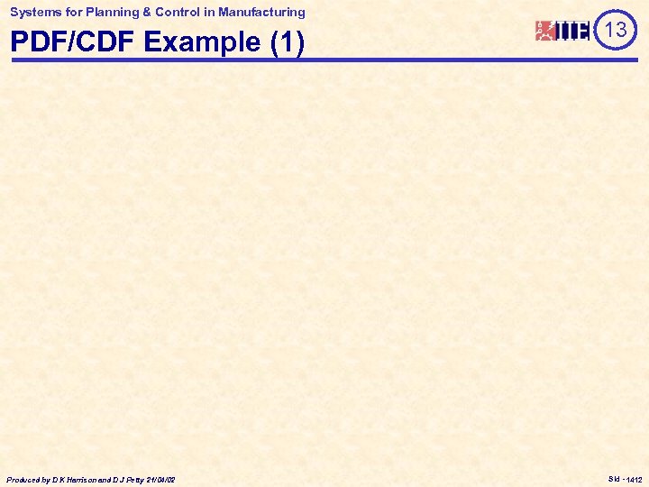Systems for Planning & Control in Manufacturing PDF/CDF Example (1) Produced by D K