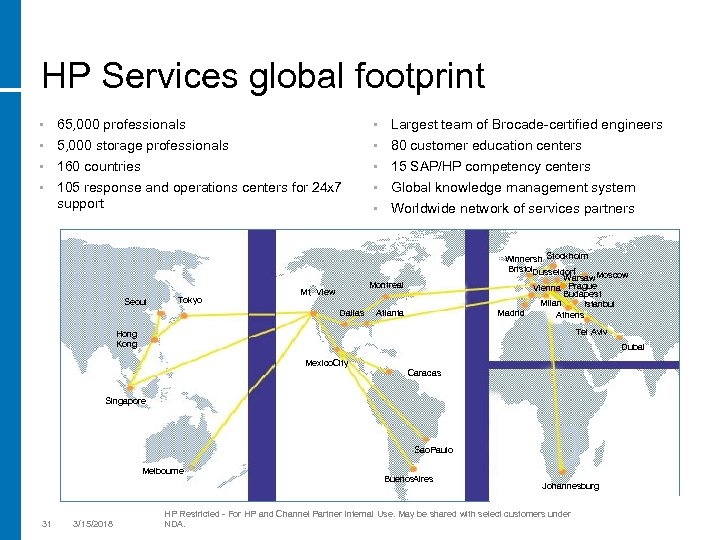 HP Services global footprint • 65, 000 professionals • Largest team of Brocade-certified engineers