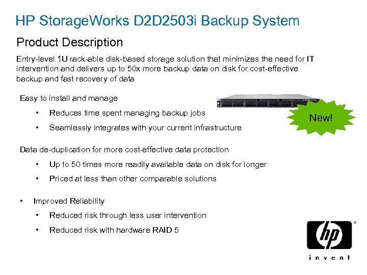 HP Storage. Works D 2 D 2503 i Backup System Product Description Entry-level 1