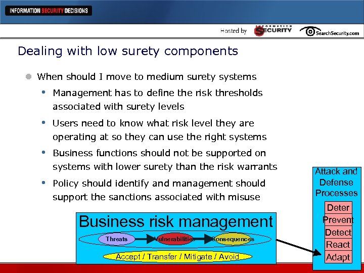 Dealing with low surety components l When should I move to medium surety systems