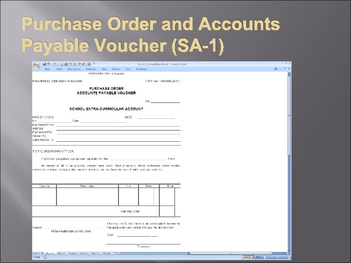 Purchase Order and Accounts Payable Voucher (SA-1) 