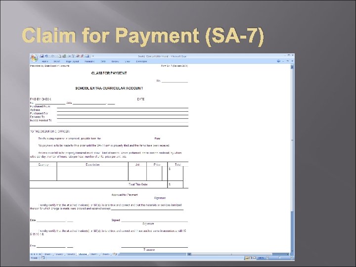 Claim for Payment (SA-7) 