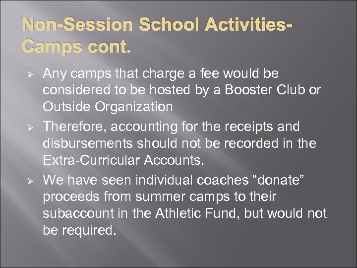 Non-Session School Activities. Camps cont. Ø Ø Ø Any camps that charge a fee