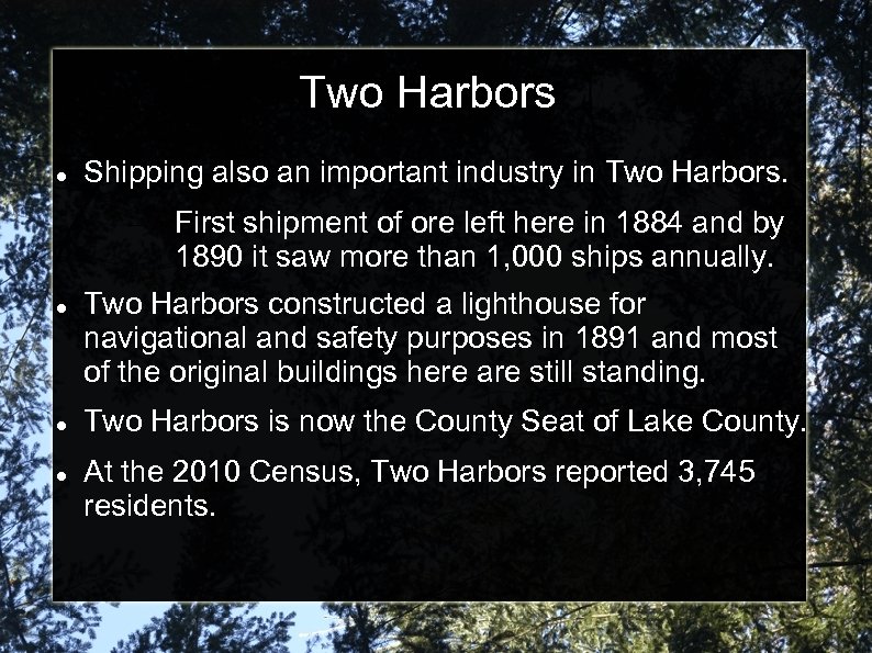 Two Harbors Shipping also an important industry in Two Harbors. – First shipment of