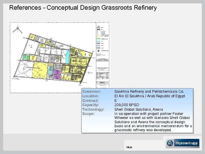 References - Conceptual Design Grassroots Refinery Customer: Location: Contract: Capacity: Technology: Scope: Soukhna Refinery