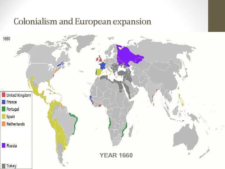 Colonialism and European expansion YEAR 1660 