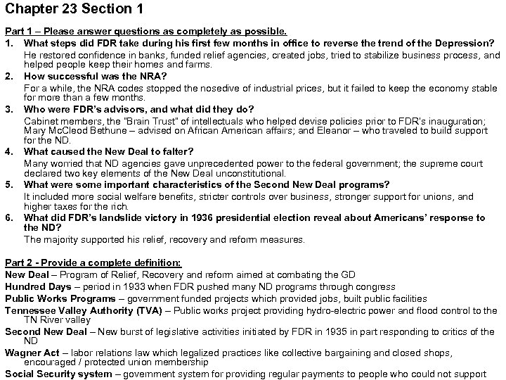 Chapter 23 Section 1 Part 1 – Please answer questions as completely as possible.