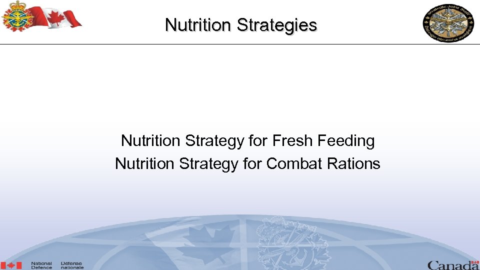 Nutrition Strategies Nutrition Strategy for Fresh Feeding Nutrition Strategy for Combat Rations 