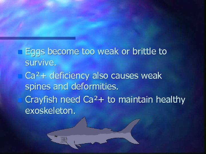 Eggs become too weak or brittle to survive. n Ca²+ deficiency also causes weak