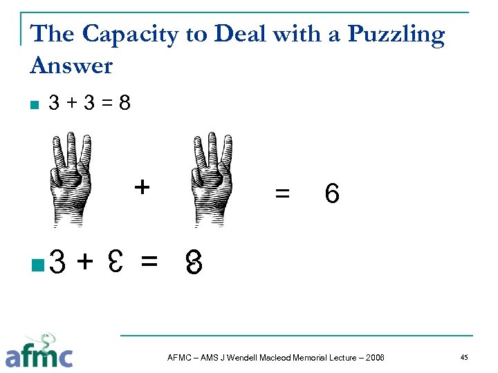 The Capacity to Deal with a Puzzling Answer n 3+3=8 + 3 + 6
