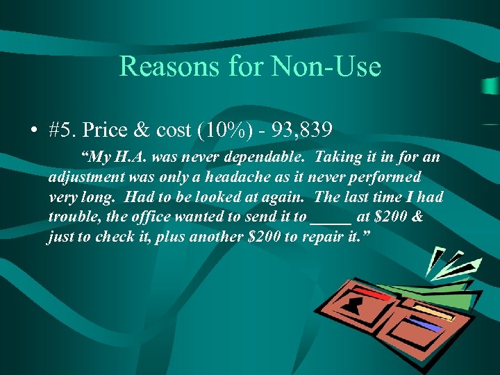 Reasons for Non-Use • #5. Price & cost (10%) - 93, 839 “My H.