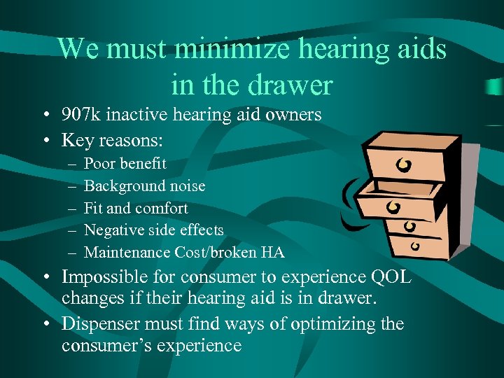 We must minimize hearing aids in the drawer • 907 k inactive hearing aid