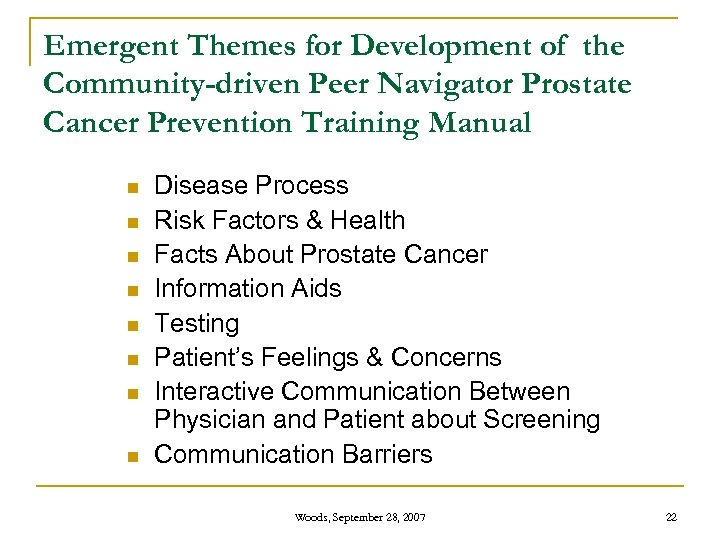 Emergent Themes for Development of the Community-driven Peer Navigator Prostate Cancer Prevention Training Manual