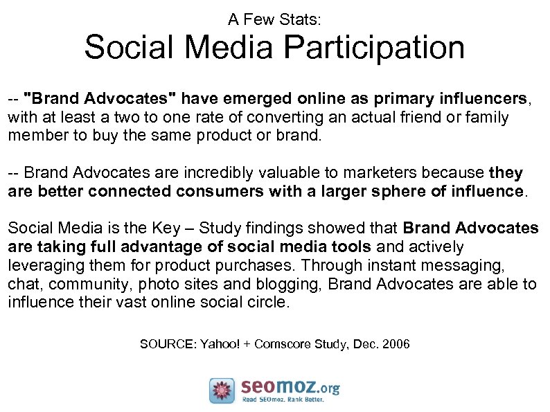 A Few Stats: Social Media Participation -- 