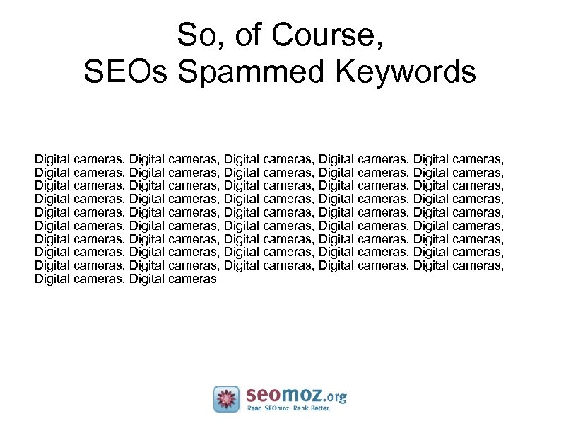 So, of Course, SEOs Spammed Keywords Digital cameras, Digital cameras, Digital cameras, Digital cameras,