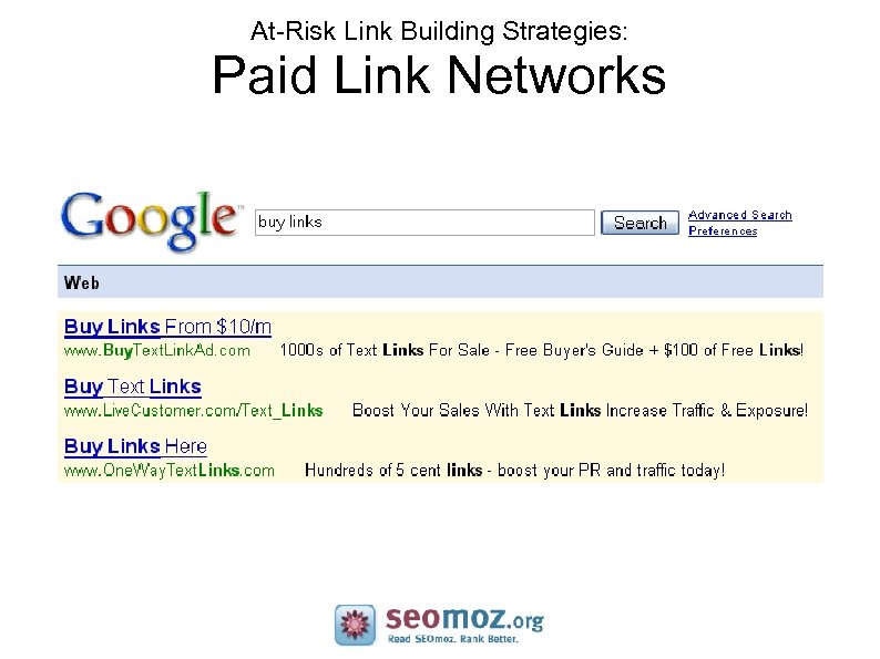 At-Risk Link Building Strategies: Paid Link Networks 