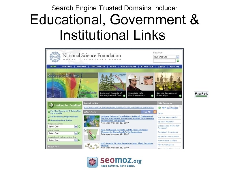 Search Engine Trusted Domains Include: Educational, Government & Institutional Links 