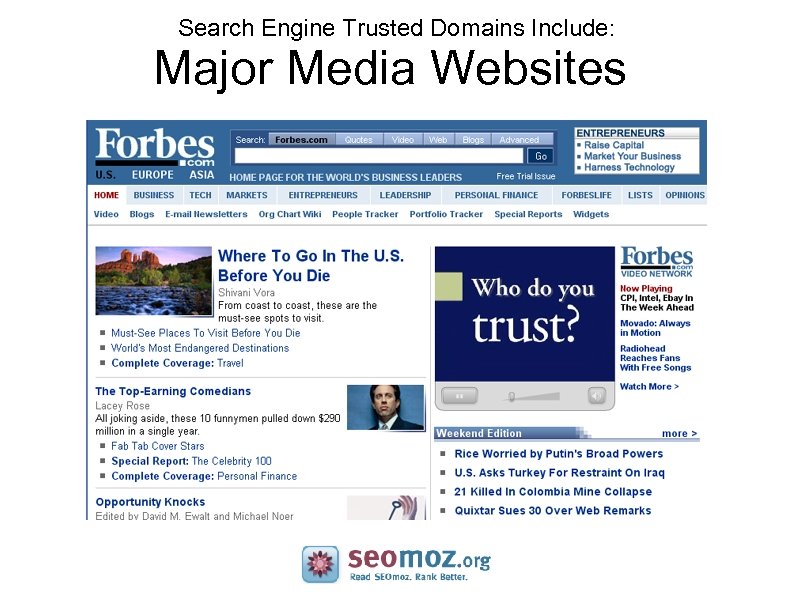 Search Engine Trusted Domains Include: Major Media Websites 