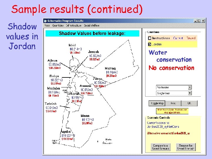 Sample results (continued) Shadow values in Jordan Water conservation No conservation 23 