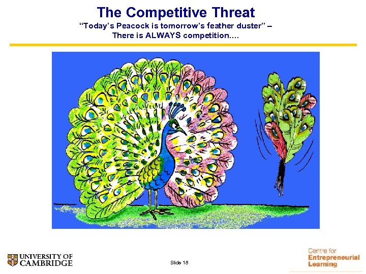 The Competitive Threat “Today’s Peacock is tomorrow’s feather duster” – There is ALWAYS competition….