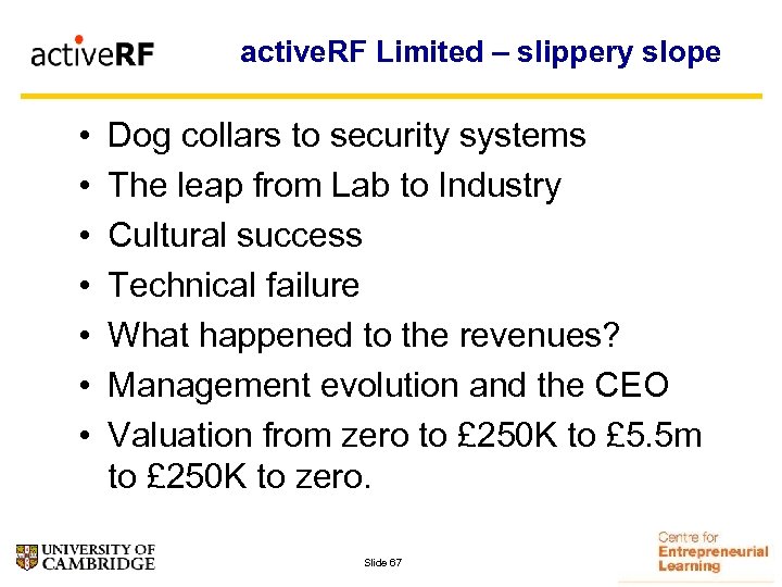 active. RF Limited – slippery slope • • Dog collars to security systems The