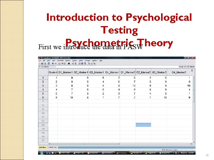 Introduction to Psychological Testing Psychometric Theory First we introduce the data in PASW 15