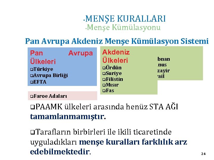  • MENŞE KURALLARI • Menşe Kümülasyonu Pan Avrupa Akdeniz Menşe Kümülasyon Sistemi Pan