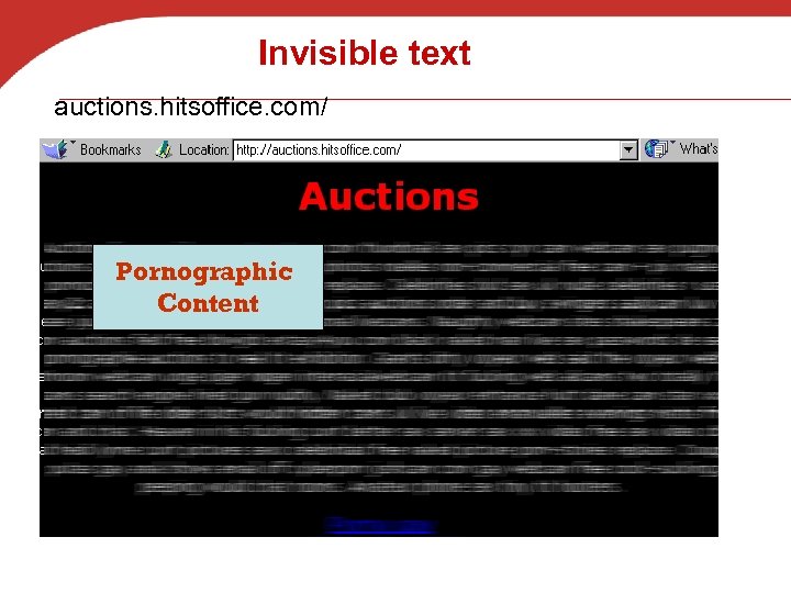 Invisible text auctions. hitsoffice. com/ Pornographic Content 