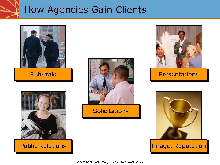 How Agencies Gain Clients Referrals Presentations Solicitations Public Relations Image, Reputation © 2007 Mc.