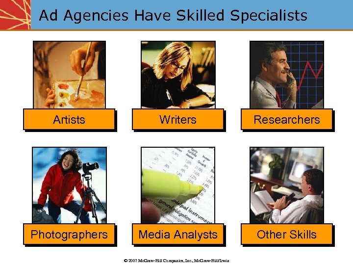 Ad Agencies Have Skilled Specialists Artists Writers Researchers Photographers Media Analysts Other Skills ©