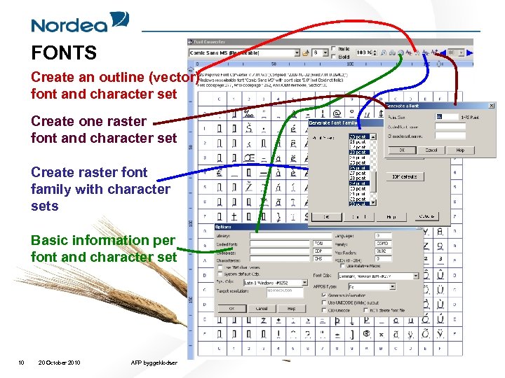 FONTS Create an outline (vector) font and character set Create one raster font and