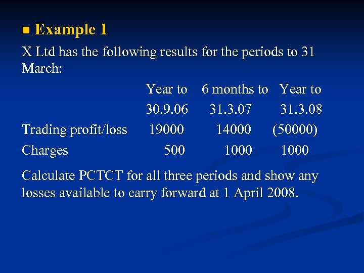 n Example 1 X Ltd has the following results for the periods to 31