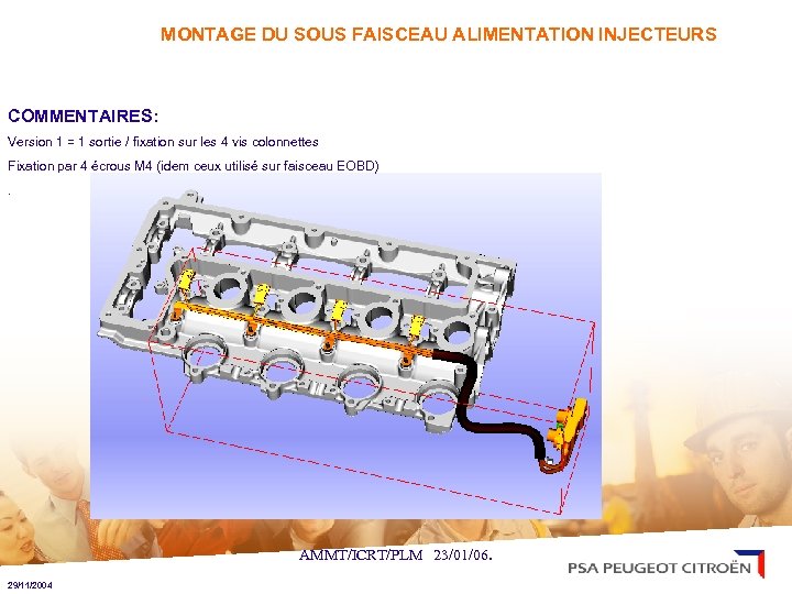 MONTAGE DU SOUS FAISCEAU ALIMENTATION INJECTEURS COMMENTAIRES: Version 1 = 1 sortie / fixation