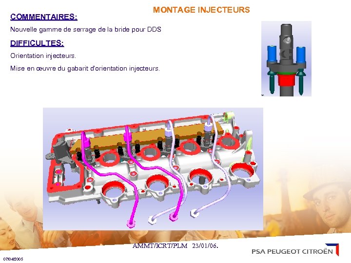 COMMENTAIRES: MONTAGE INJECTEURS Nouvelle gamme de serrage de la bride pour DDS DIFFICULTES: Orientation