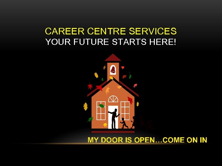 CAREER CENTRE SERVICES YOUR FUTURE STARTS HERE! MY DOOR IS OPEN…COME ON IN 