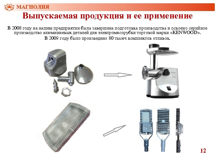 МАГНОЛИЯ Выпускаемая продукция и ее применение В 2008 году на нашем предприятии была завершена