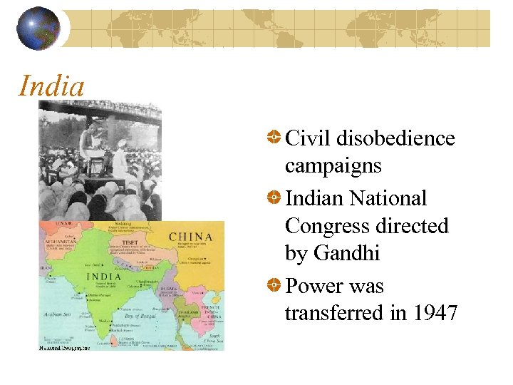 India Civil disobedience campaigns Indian National Congress directed by Gandhi Power was transferred in