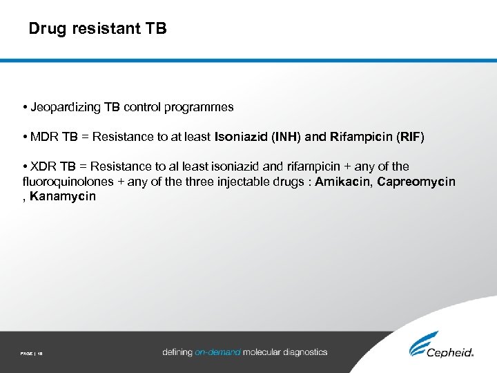 Drug resistant TB • Jeopardizing TB control programmes • MDR TB = Resistance to