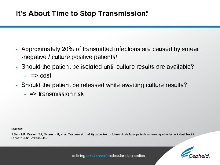 It’s About Time to Stop Transmission! • Approximately 20% of transmitted infections are caused