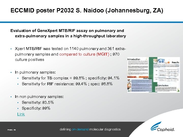 ECCMID poster P 2032 S. Naidoo (Johannesburg, ZA) Evaluation of Gene. Xpert MTB/RIF assay