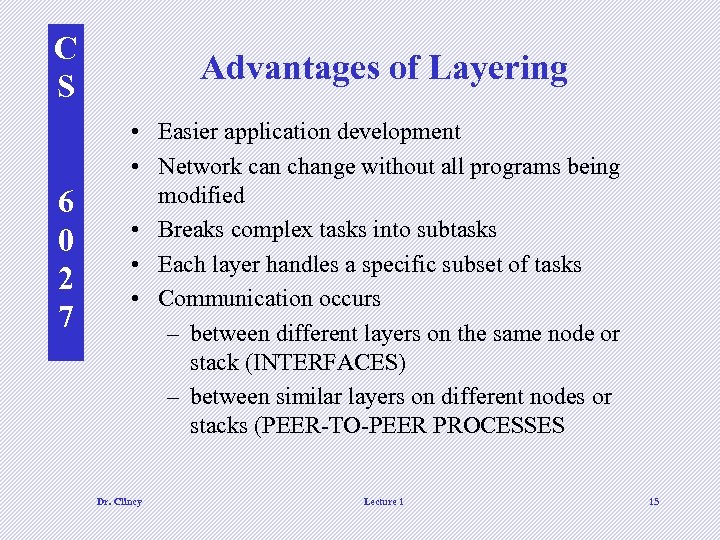 C S 6 0 2 7 Advantages of Layering • Easier application development •