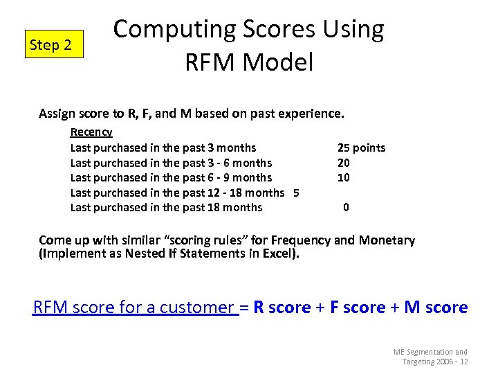 Step 2 Computing Scores Using RFM Model Assign score to R, F, and M